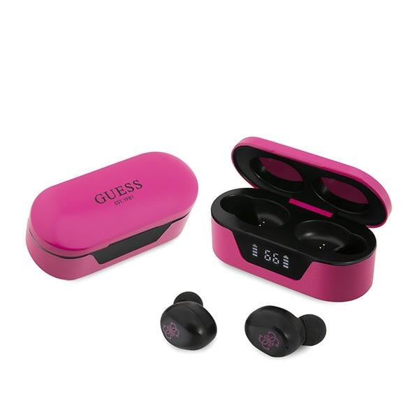 Casti Guess (GUTWST31EM), Bluetooth 5.0, TWS, USB-C, with LED Display, Docking Station, IPX4, Magenta