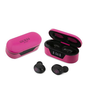 Casti Guess (GUTWST31EM), Bluetooth 5.0, TWS, USB-C, with LED Display, Docking Station, IPX4, Magenta