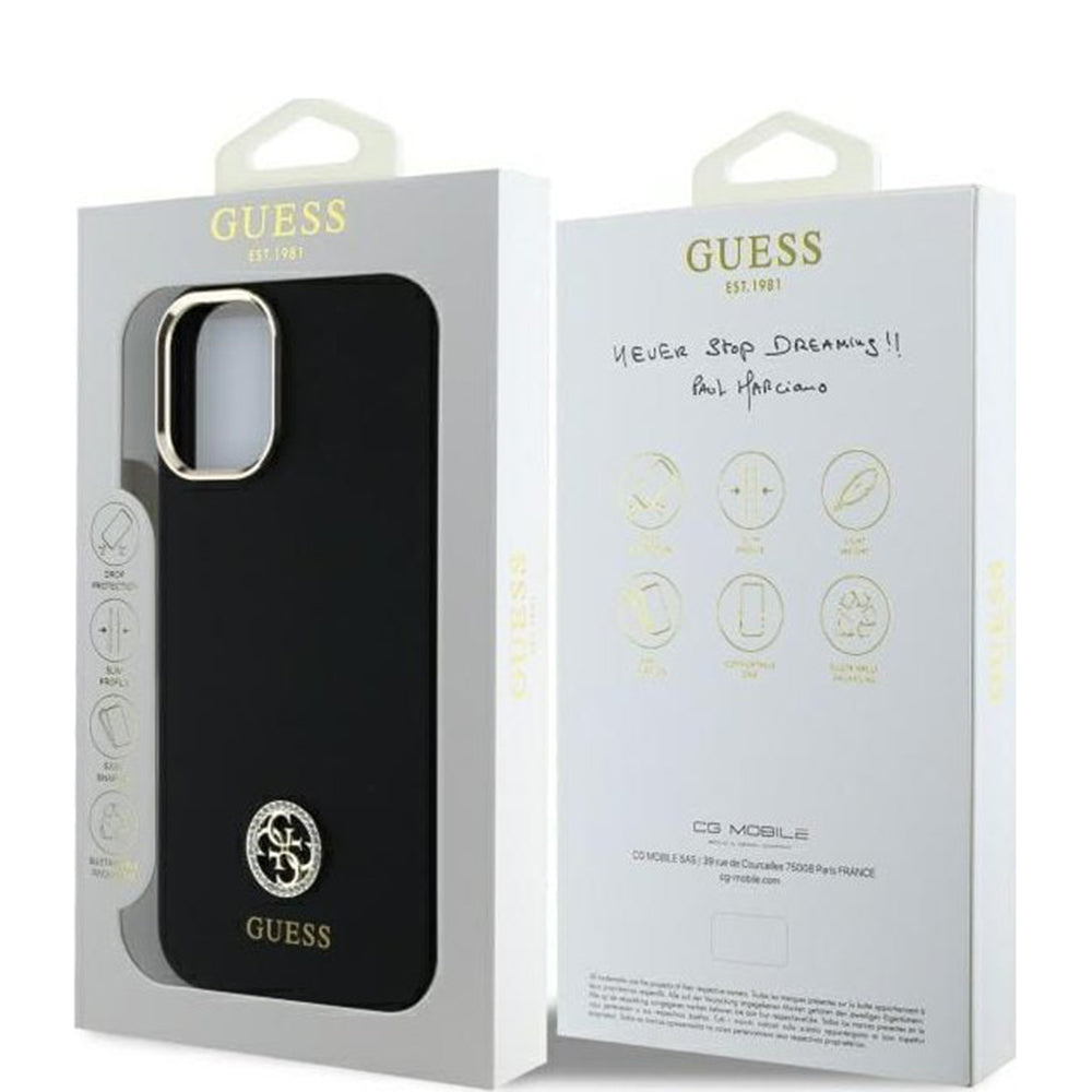 Husa de protectie Guess Silicone Logo Strass 4G (GUHCP16SM4DGPK) compatibil cu iPhone 16, Negru