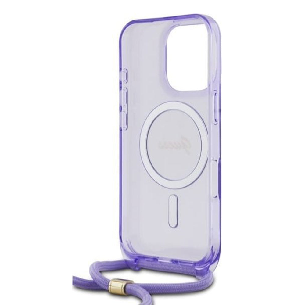 Husa de protectie Guess IML Crossbody Cord Script MagSafe (GUHMP16LHCTSGNSU) compatibil cu iPhone 16 Pro, Mov