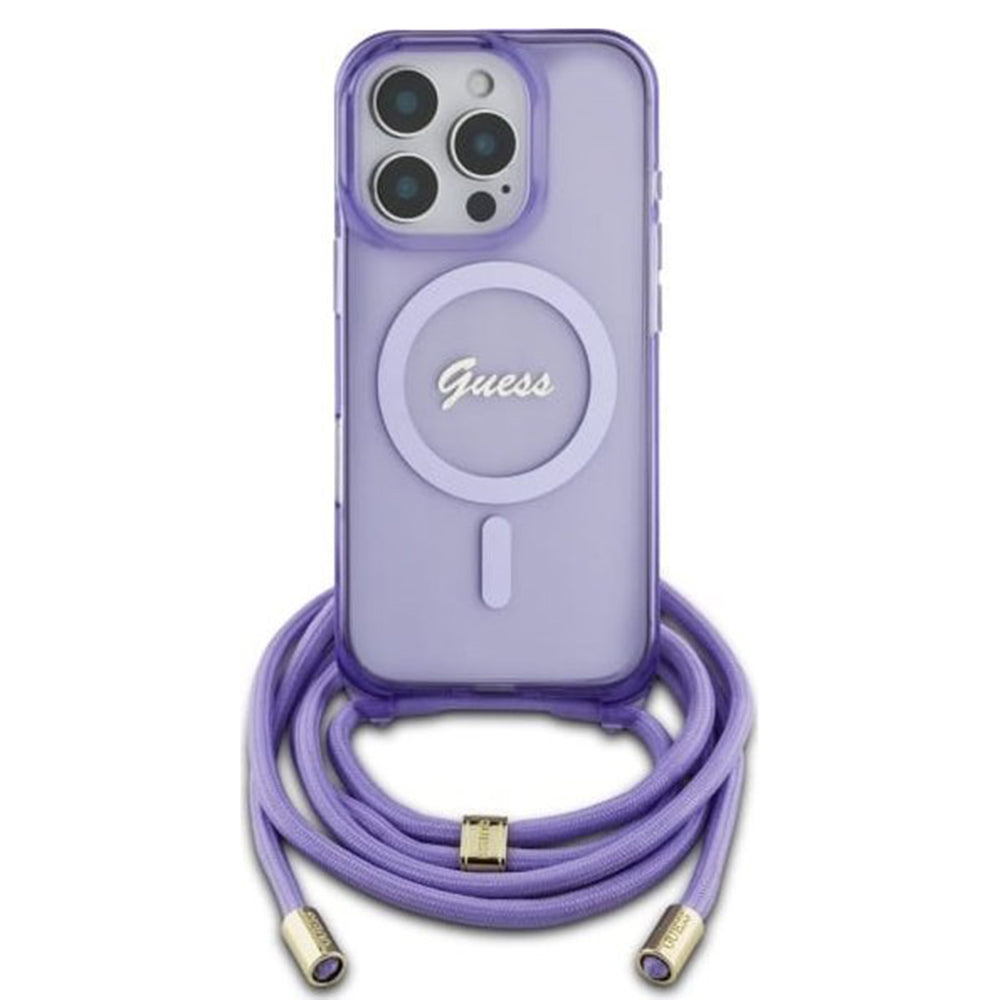 Husa de protectie Guess IML Crossbody Cord Script MagSafe (GUHMP16LHCTSGNSU) compatibil cu iPhone 16 Pro, Mov