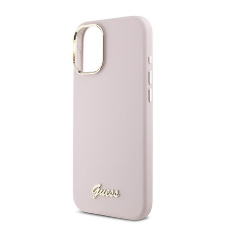 Husa de protectie Guess Silicone Script Metal Logo & Frame (GUHCP16MSMBSLP) compatibil cu iPhone 16 Plus, Roz