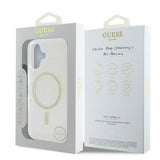 Husa de protectie Guess IML Glitter Circle MagSafe (GUHMP16SHFGERET) compatibil cu iPhone 16, Transparent