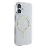 Husa de protectie Guess IML Glitter Circle MagSafe (GUHMP16SHFGERET) compatibil cu iPhone 16, Transparent