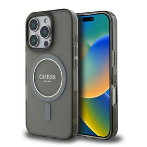 Husa de protectie Guess IML Glitter Circle MagSafe (GUHMP16LHFGEREK) compatibil cu iPhone 16 Pro, Negru