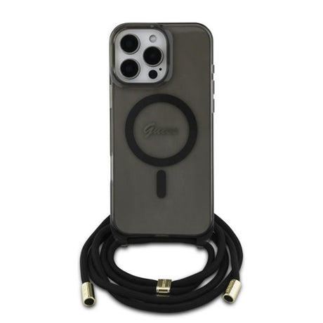Husa de protectie Guess IML Crossbody Cord Script MagSafe (GUHMP16LHCTSGNSK) compatibil cu iPhone 16 Pro, Negru
