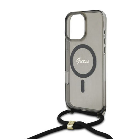 Husa de protectie Guess IML Crossbody Cord Script MagSafe (GUHMP16LHCTSGNSK) compatibil cu iPhone 16 Pro, Negru