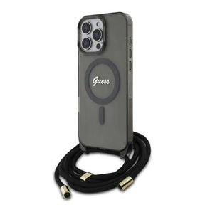 Husa de protectie Guess IML Crossbody Cord Script MagSafe (GUHMP16LHCTSGNSK) compatibil cu iPhone 16 Pro, Negru