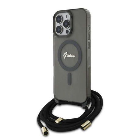 Husa de protectie Guess IML Crossbody Cord Script MagSafe (GUHMP16LHCTSGNSK) compatibil cu iPhone 16 Pro, Negru