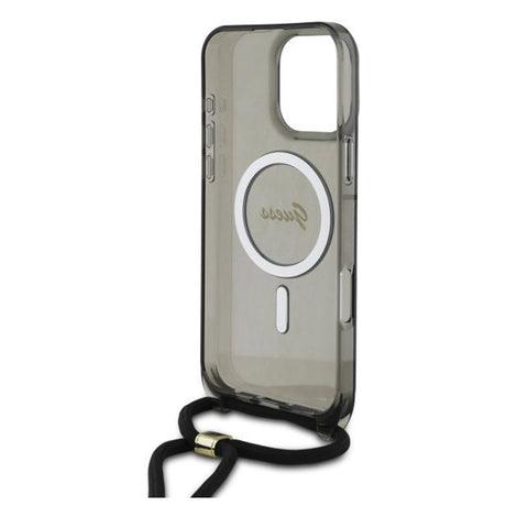 Husa de protectie Guess IML Crossbody Cord Script MagSafe (GUHMP16LHCTSGNSK) compatibil cu iPhone 16 Pro, Negru