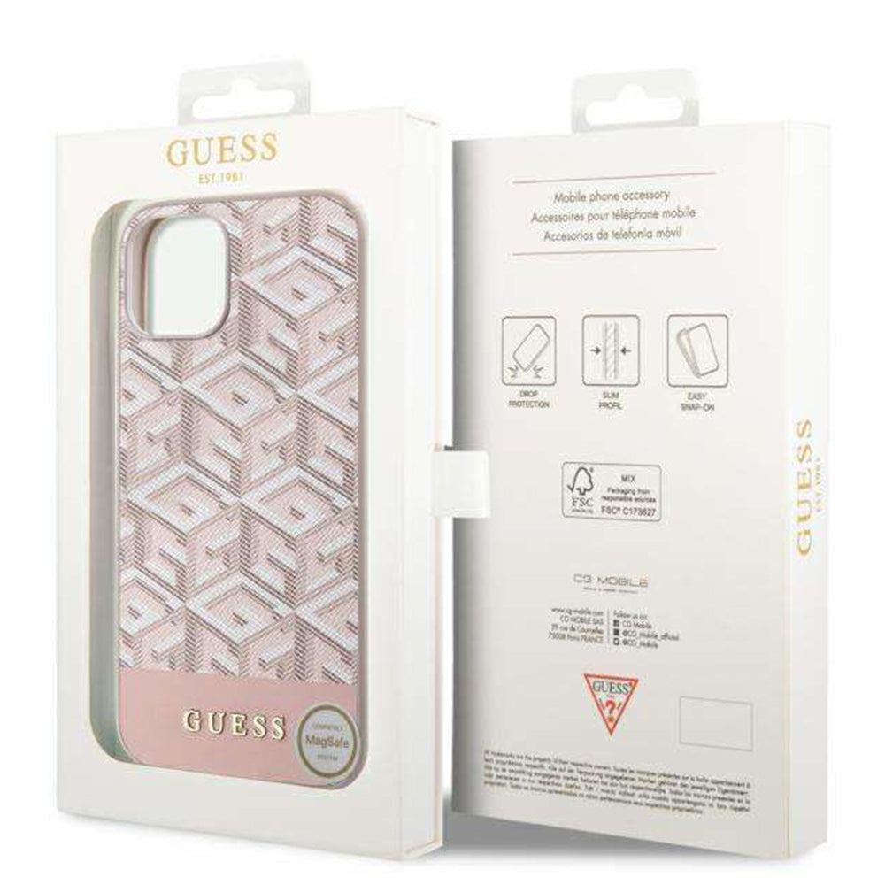 Husa de protectie Guess GCube Stripes MagSafe (GUHMP14SHGCFSEP) compatibil cu iPhone 14, Roz