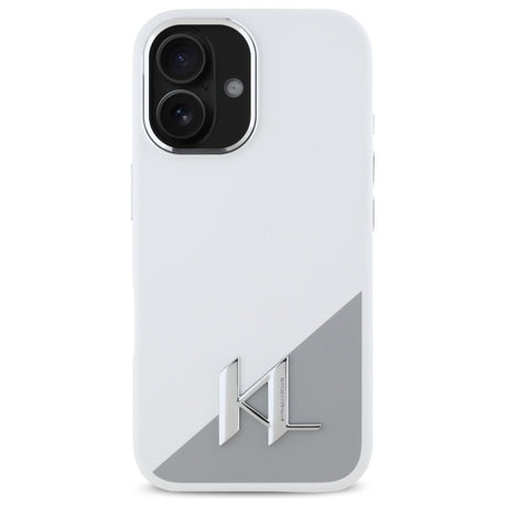 Husa de protectie Karl Lagerfeld Silicone (KLHMP16SSCMKMPCH) compatibil cu iPhone 16, Alb Shadow Metal Initial