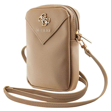Geanta Guess Universal Phone Pouch Zip Triangle 4G (GUWBZPGSTEGD), Universal, Adjustable Strap, Zip Closure, Light Gold