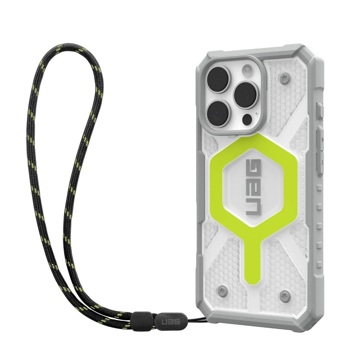 Husa de protectie UAG Pathfinder Clear MagSafe compatibil cu iPhone 16 Pro Max, Active Neon Lanyard