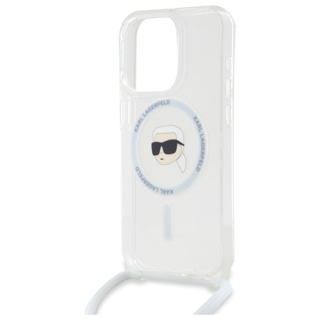 Husa de protectie Karl Lagerfeld IML Crossbody MagSafe (KLHMP16LHCKHNT) compatibil cu iPhone 16 Pro, Transparent Karl Head