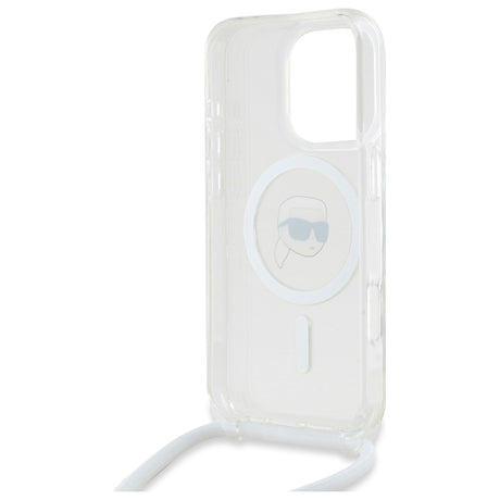 Husa de protectie Karl Lagerfeld IML Crossbody MagSafe (KLHMP16LHCKHNT) compatibil cu iPhone 16 Pro, Transparent Karl Head