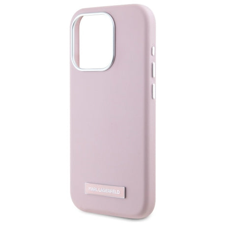 Husa de protectie Karl Lagerfeld Leather MagSafe (KLHMP15XPGMSRPP) compatibil cu iPhone 15 Pro Max, Roz Fw Metal Plate