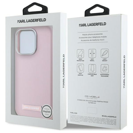 Husa de protectie Karl Lagerfeld Leather MagSafe (KLHMP15XPGMSRPP) compatibil cu iPhone 15 Pro Max, Roz Fw Metal Plate