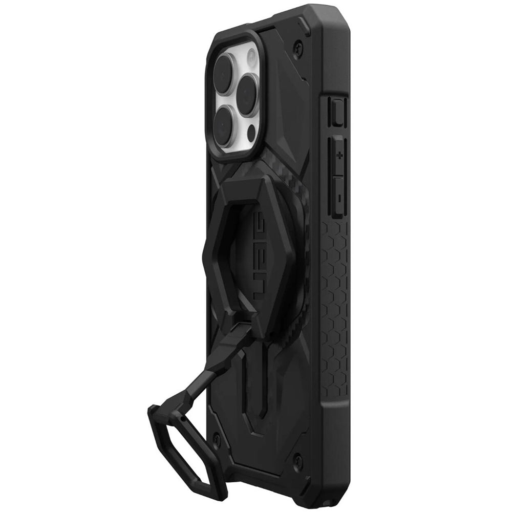 Husa de protectie UAG Monarch Pro MagSafe Bundle compatibil cu iPhone 16 Pro Max, Carbon Fiber / Black Stand