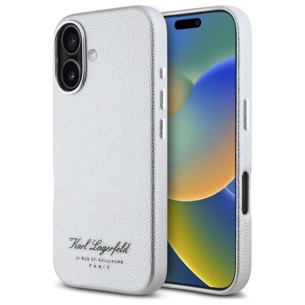 Husa de protectie Karl Lagerfeld Hardcase Leather Hotel (KLHCP16SPGWCMKHG) compatibil cu iPhone 16, Gri Rsg