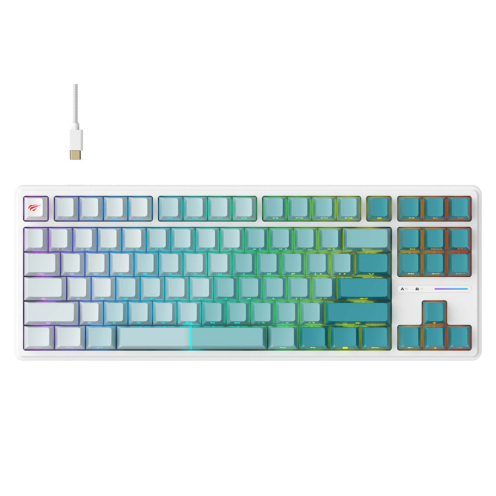 Tastatura/Mouse Havit Gaming Keyboard (KB901L), USB-C, with RGB Lights, 1.8m, 200mA, Alb / Green