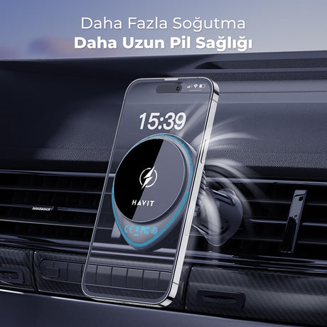 Suport Havit with Wireless Charging (W3036), with Cooler, for Air Vent, 15W, Negru