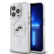 Husa de protectie Karl Lagerfeld IML MagSafe (KLHMP15LHLSKCH) compatibil cu iPhone 15 Pro, Alb Metal Karl&Choupette Head