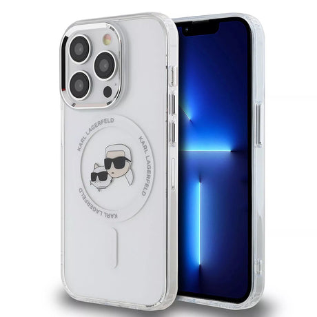 Husa de protectie Karl Lagerfeld IML MagSafe (KLHMP15LHLSKCH) compatibil cu iPhone 15 Pro, Alb Metal Karl&Choupette Head