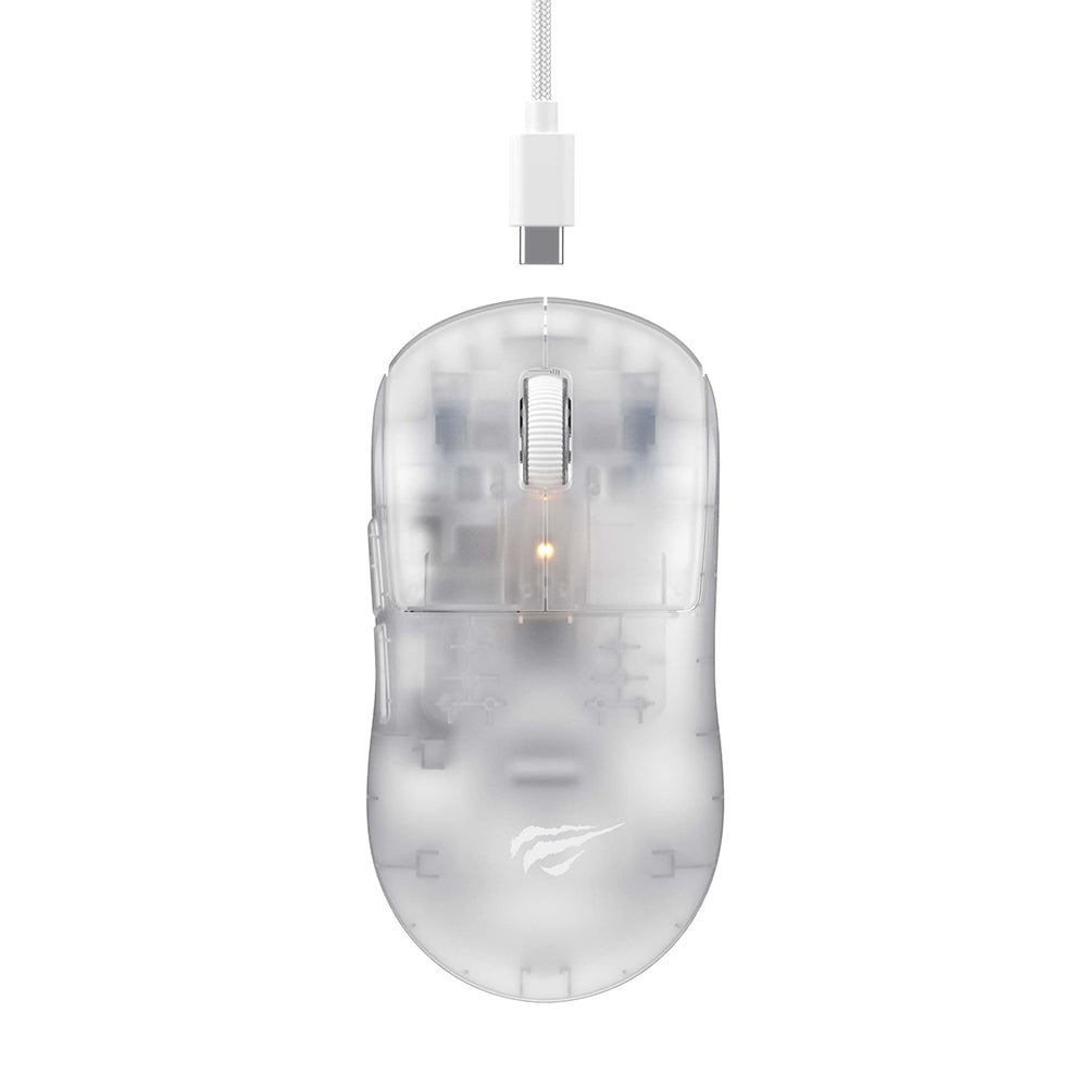 Tastatura/Mouse Havit Wireless Gaming Mouse (MS970WB Pro), 2.4GHz, 800/1600/2400/3200/6400/12000 DPI, 300mAh, Transparent White