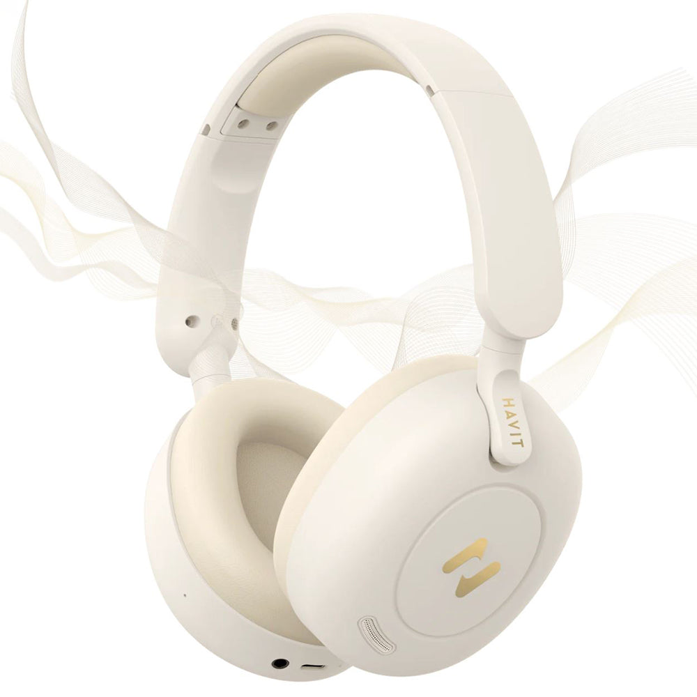 Casti Havit Wireless (H655BT Pro), with Case, Bluetooth 5.3, Noise Cancelling, Multipoint, Hi-Res, 700mAh, Bej