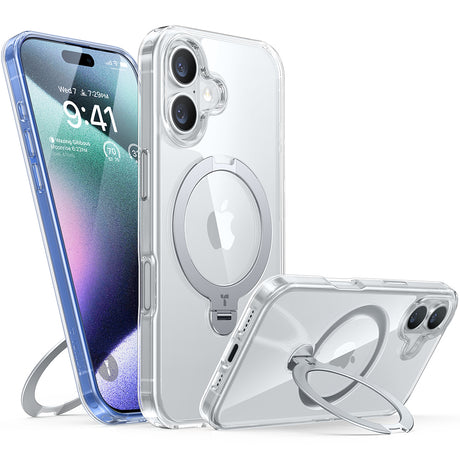 Husa de protectie Torras Ostand Spin MagSafe Series compatibil cu iPhone 16 Plus, Transparent