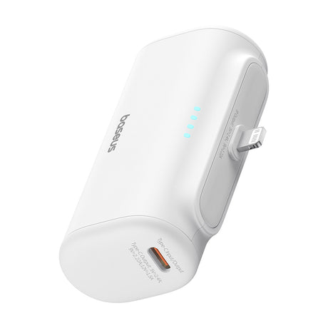 Baterie externa Baseus (P10068307213-00), Lightning, Compact Design, 20W, 5000mAh, with Cable Type-C, Alb