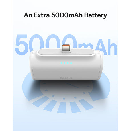 Baterie externa Baseus (P10068307213-00), Lightning, Compact Design, 20W, 5000mAh, with Cable Type-C, Alb