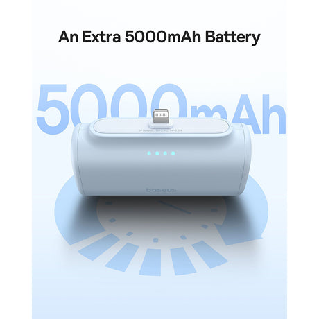 Baterie externa Baseus (P10068307313-00), Lightning, Compact Design, 20W, 5000mAh, with Cable Type-C, Bleu
