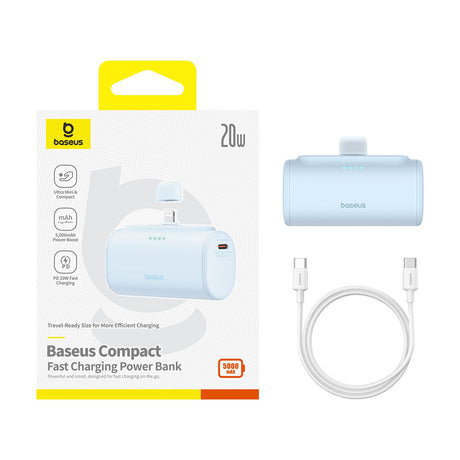 Baterie externa Baseus (P10068307313-00), Lightning, Compact Design, 20W, 5000mAh, with Cable Type-C, Bleu