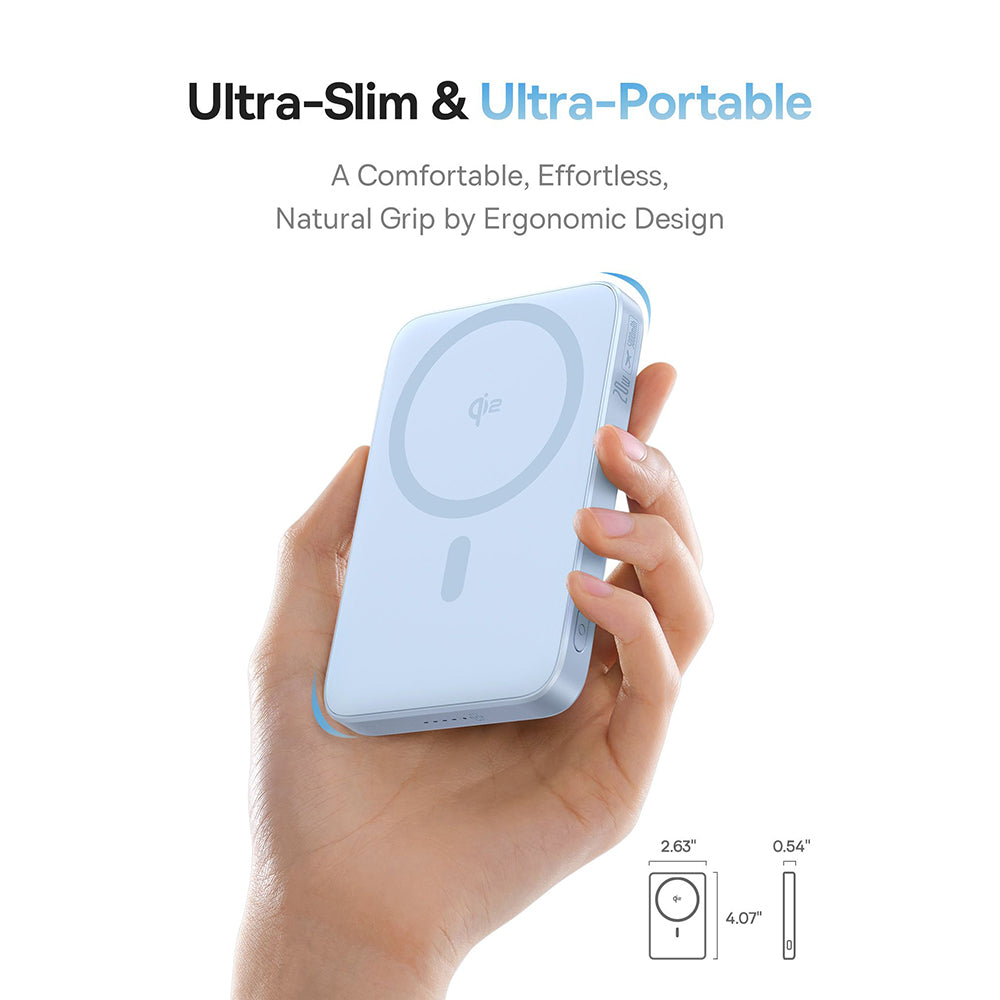 Baterie externa Baseus PicoGo (P10076800313-00), Type-C, Qi2, Fast Charging, 20W, 5000mAh, Rotable Stand, Cable Type-C, Albastru