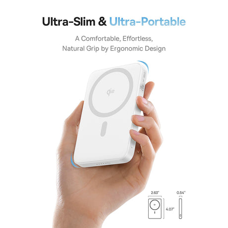 Baterie externa Baseus PicoGo (P10076800213-01), Type-C, Qi2, Fast Charging, 20W, 5000mAh, Rotable Stand, Cable Type-C, Alb