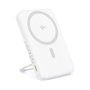 Baterie externa Baseus PicoGo (P10076800213-01), Type-C, Qi2, Fast Charging, 20W, 5000mAh, Rotable Stand, Cable Type-C, Alb