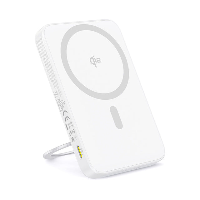 Baterie externa Baseus PicoGo (P10076800213-01), Type-C, Qi2, Fast Charging, 20W, 5000mAh, Rotable Stand, Cable Type-C, Alb