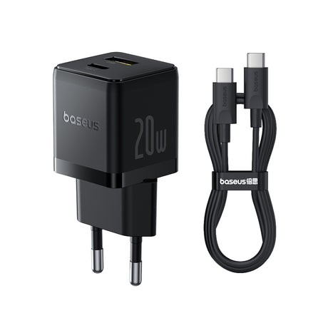 Incarcator Baseus Palm (P10111608113-01), Type-C Cable Included, 2in1 Fast Charger, USB, USB-C, 20W, 5V/3.0A, 1m, Cluster Black
