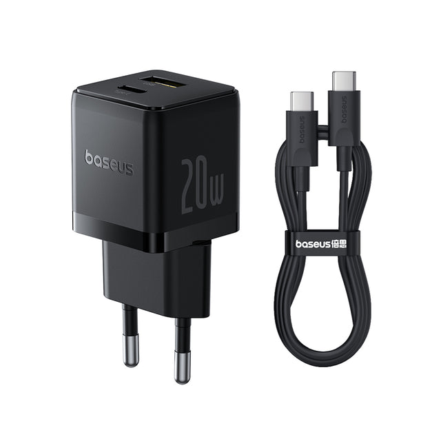 Incarcator Baseus Palm (P10111608113-01), Type-C Cable Included, 2in1 Fast Charger, USB, USB-C, 20W, 5V/3.0A, 1m, Cluster Black