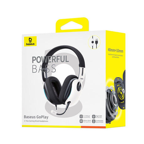 Casti Baseus Gaming GoPlay 1 Max (A00181003213-00), with Microphone, In-Line Cable Controls, LED Light, Moon White