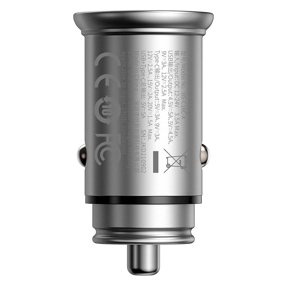 Incarcator Baseus Car Circular Metal (CCALL-BS0S), Type-C, USB, PPS 30W, Multi Protocol, Argintiu