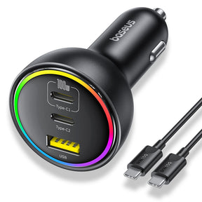 Incarcator Baseus Car (C00036101111-00), 2x USB-C, USB, 152.5W, Fast Charging, RGB Ambient Light, USB-C Cable, Cluster Black
