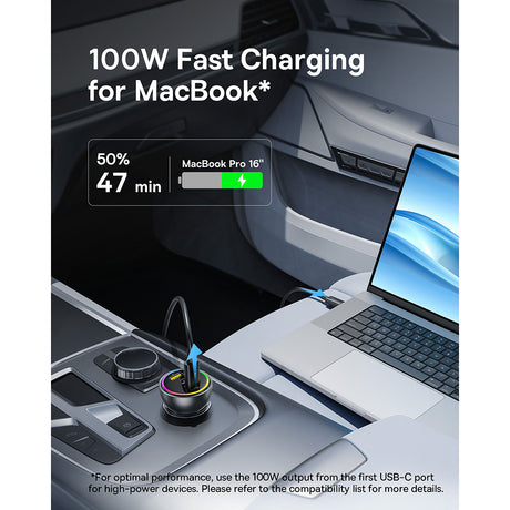 Incarcator Baseus Car (C00036101111-00), 2x USB-C, USB, 152.5W, Fast Charging, RGB Ambient Light, USB-C Cable, Cluster Black