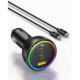 Incarcator Baseus Car (C00036101111-00), 2x USB-C, USB, 152.5W, Fast Charging, RGB Ambient Light, USB-C Cable, Cluster Black