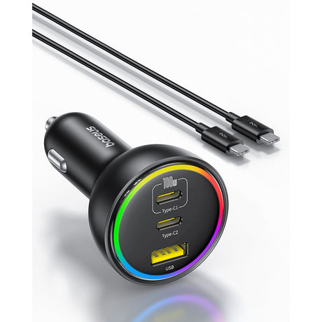 Incarcator Baseus Car (C00036101111-00), 2x USB-C, USB, 152.5W, Fast Charging, RGB Ambient Light, USB-C Cable, Cluster Black