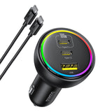 Incarcator Baseus Car (C00036101111-00), 2x USB-C, USB, 152.5W, Fast Charging, RGB Ambient Light, USB-C Cable, Cluster Black