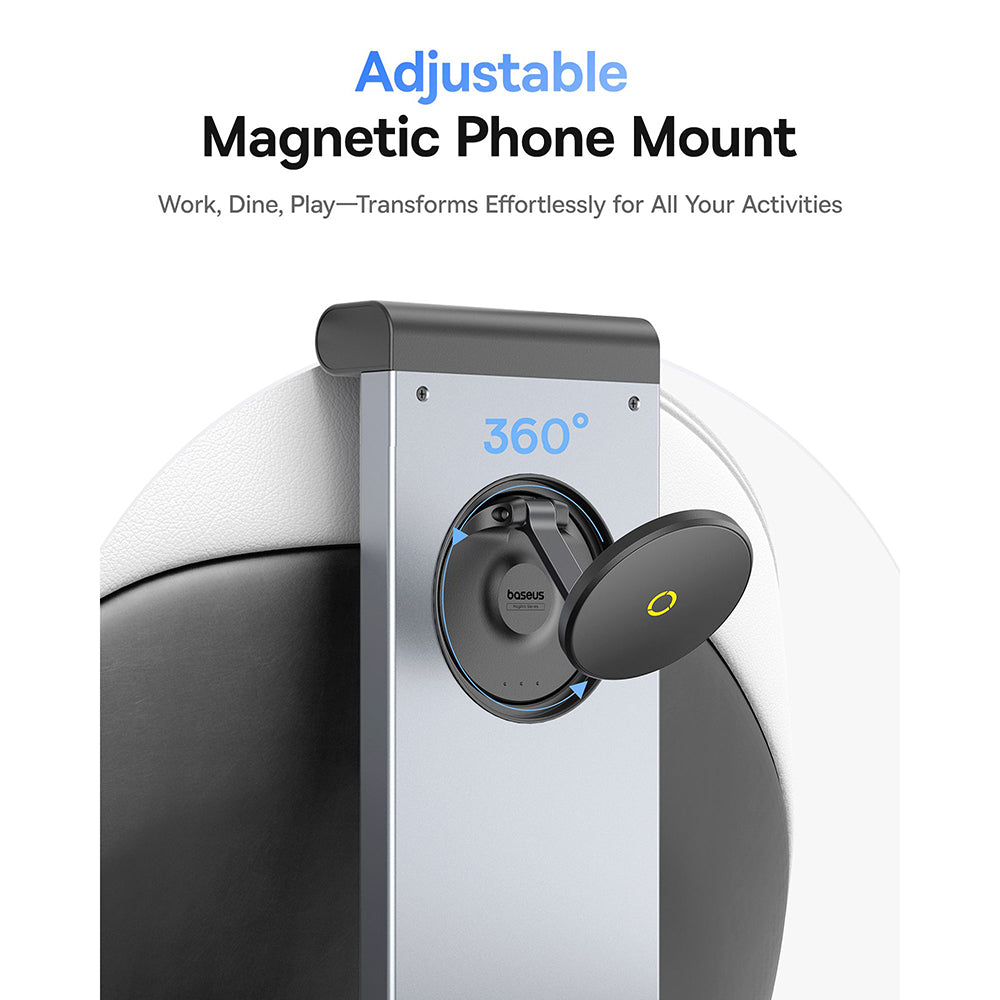 Suport Baseus MagPro II (C40272901121-00), for Backseat Headrests, Cup Holder, 360° Phone Mount, Table, Negru Cosmic
