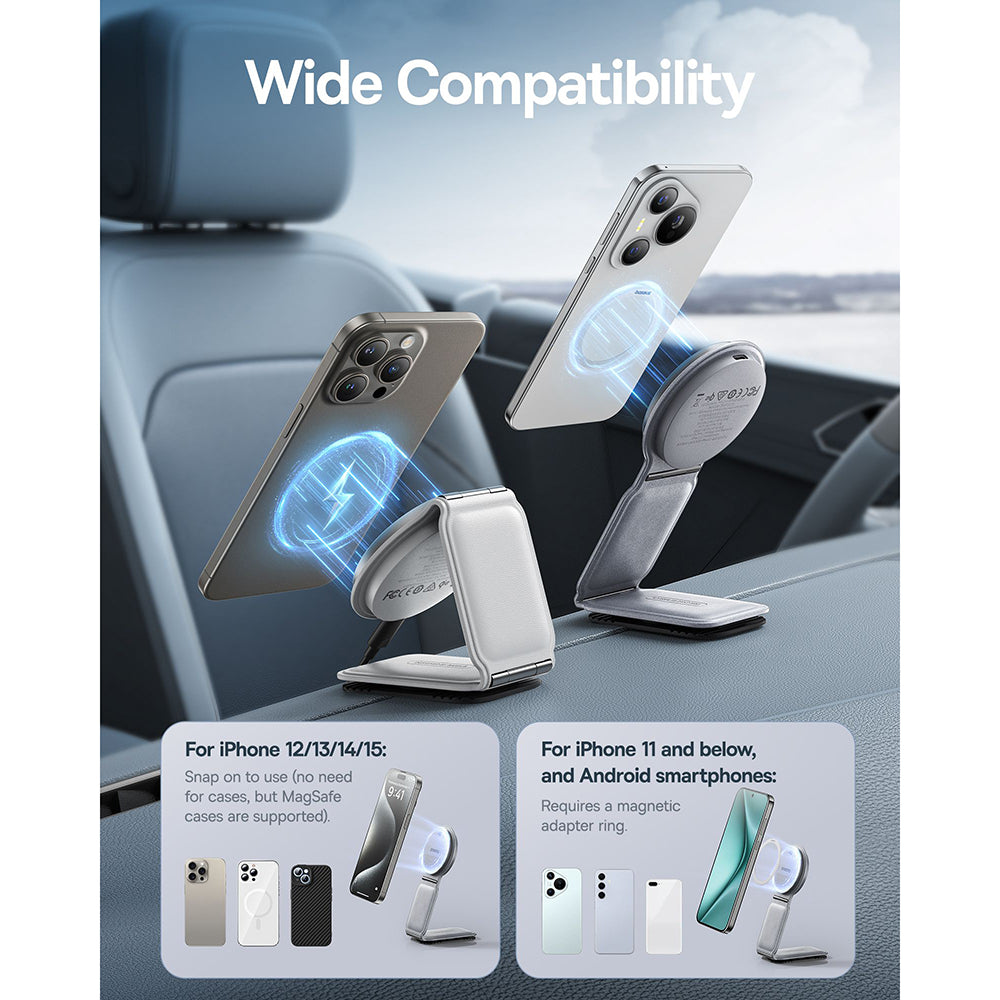 Suport Baseus with Wireless Charging PrimeTrip C02 (C40169003831-00), Magnetic Grip for Dashboard, 15W, Frosted Grey